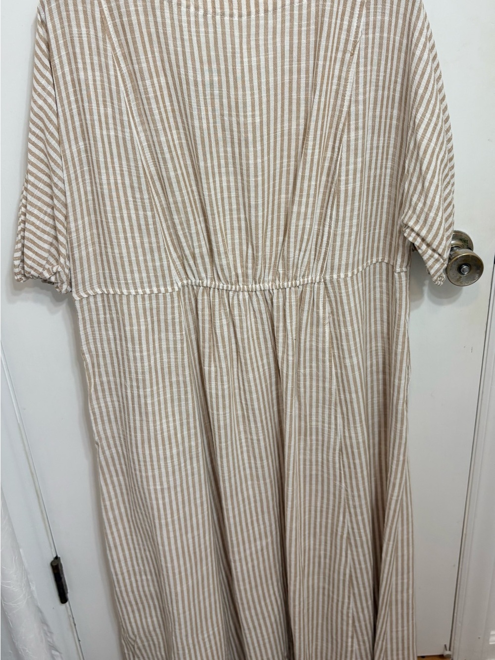 Oversized Lagenlook Granola Coastal Beige & White Vertical Stripe maxi dress NWT - Picture 2 of 6